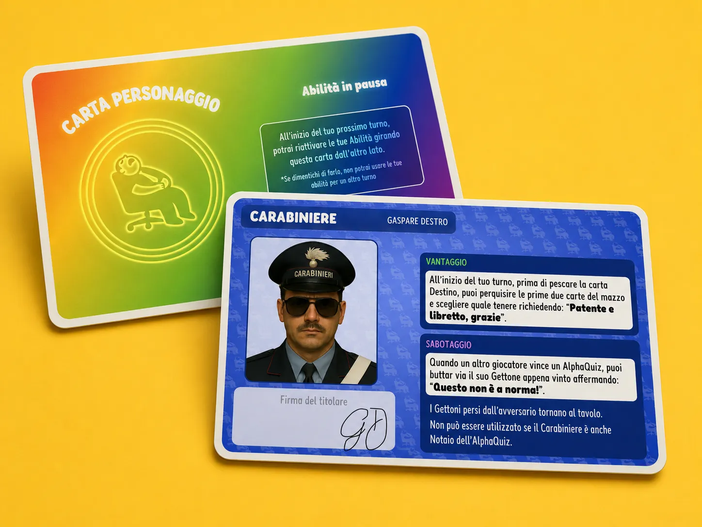 Carta Personaggio di Posto Fisso, fronte e retro: il documento del Carabiniere
